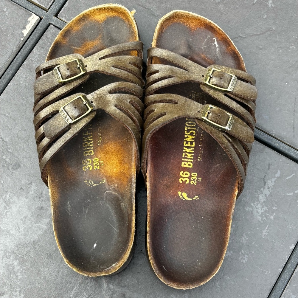 Birkenstock Granada Dark Brown Leather Double Sandals Size 36